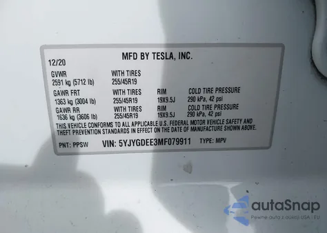 2021 Tesla Model Y Long Range Dual Motor All-Wheel Drive из США, поврежденный, VIN 5YJYGDEE3MF079911